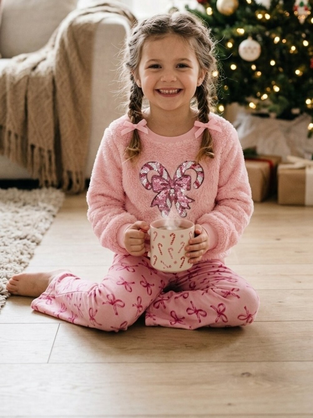 btween Pink Bow-Print Pajama Bottoms